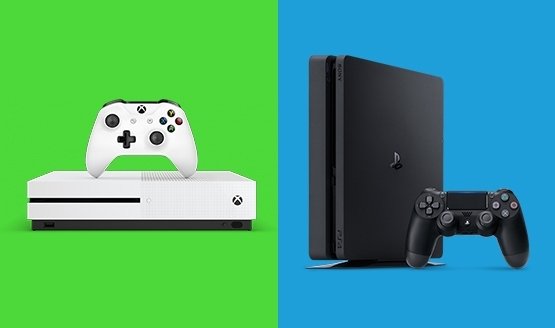 An Xbox One S and a PlayStation 4 Slim