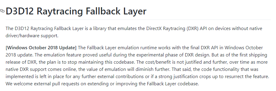 The D3D12 Raytracing Fallback Layer documentation